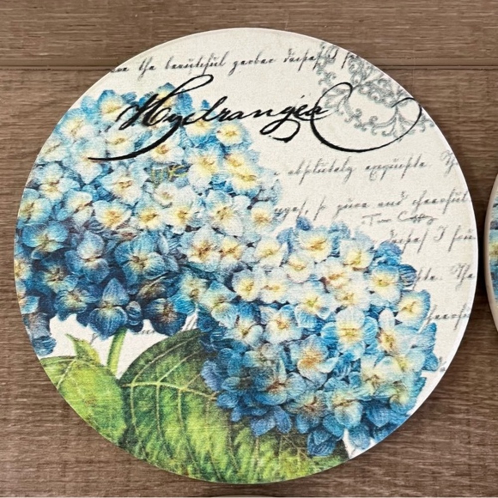 Hydrangea Floral‎ Stoneware Coasters Set of 4 Made USA Cork Backing Eco Friendly - Picture 9 of 12